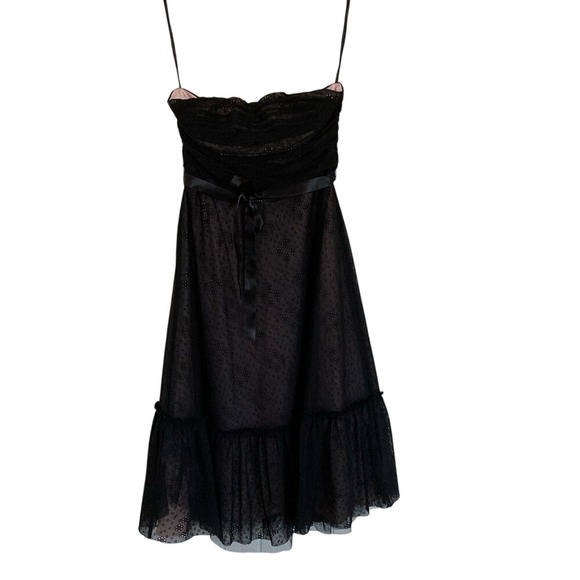 BCBGMaxazria Womens Strapless Black Lace Midi Dress‎ Size M Special Event Girly - Picture 1 of 11